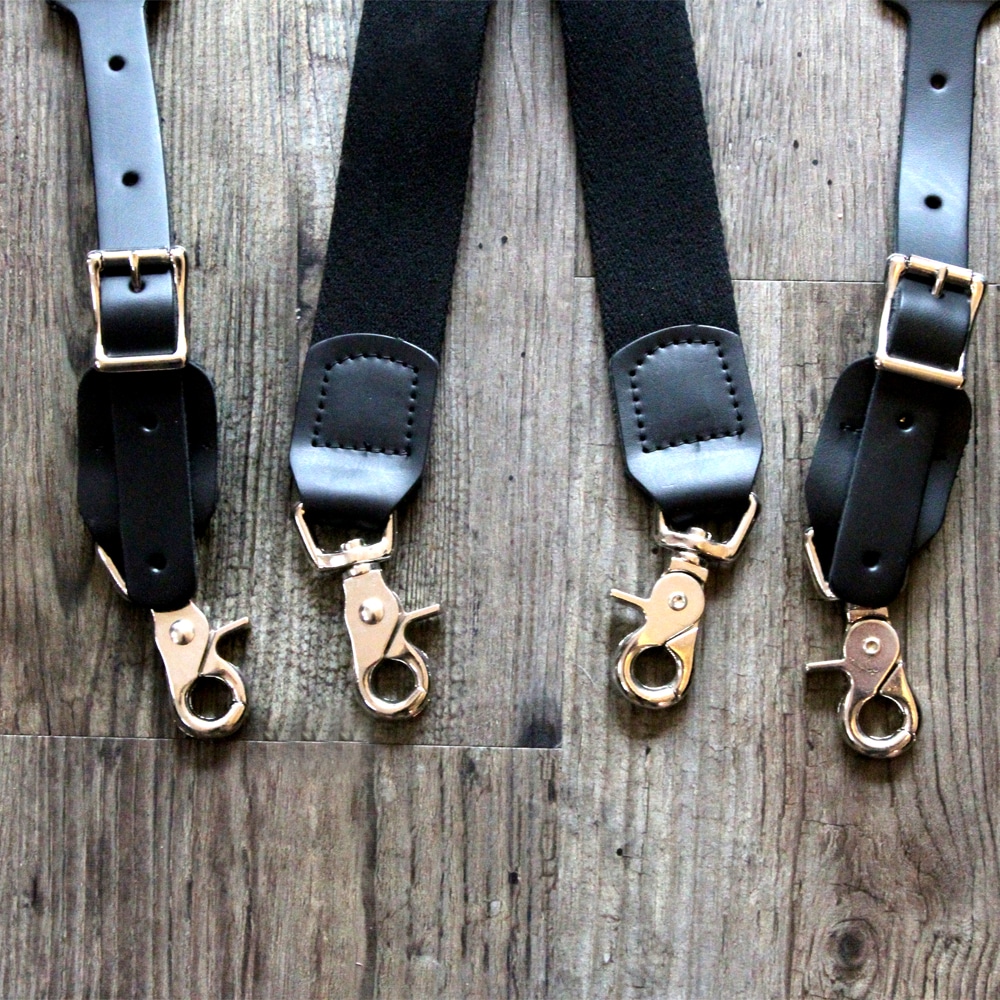 Charcoal Grey Side Trigger Snap X Back Leather Trim Suspenders – Bowtie &  Arrow